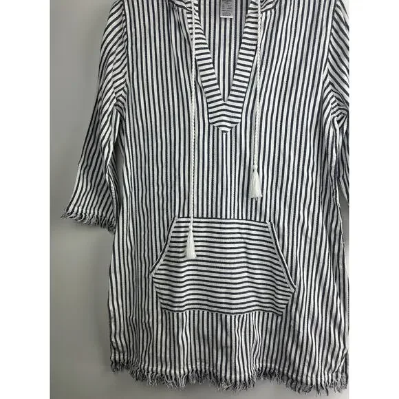 Tommy Bahama Yarn Dyed Striped Cotton Hoodie Pullover Swim Cover Beach Top Large - Picture 3 of 9